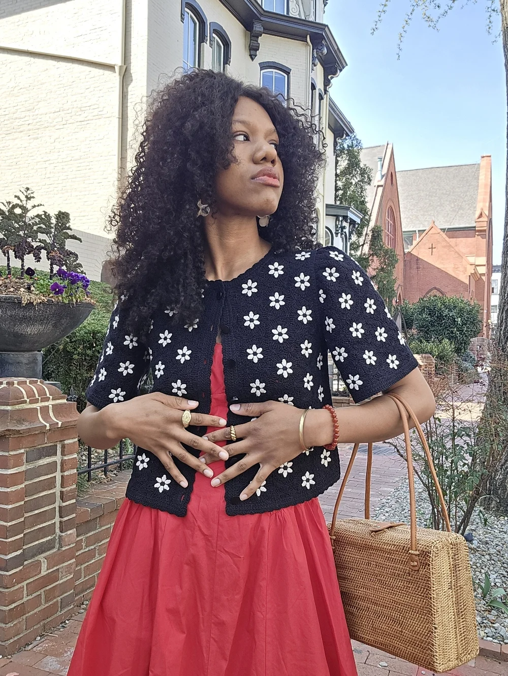 Sezane Lorna Shirt Contrasted Black Guipure Ecru Flower - Size S - Picture 9 of 13